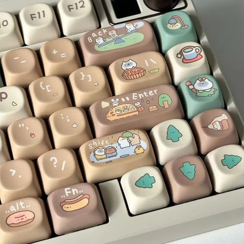 Koreanisch Russisch Tastenkappe Khaki Süße Kakaobohne Milch PBT Fünfseitige Sublimation MOA DIY Mechanische Tastatur Cartoon Hangul Tastenkappen