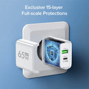 USB C Charger 65W PD 3.0 GaN 2-Port Fast Charging Wall Charger for iPhone 15 Pro Max 15 Plus 14 13 12 iPad Switch Galaxy S23 S22