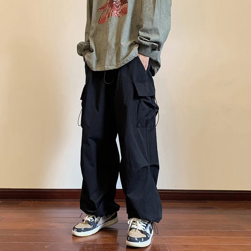 Cargo Pants Men Streetwear Hip Hop Pants Elastic Waist Harem Ankle length Trousers Black Harajuku Casual Pocket Women Pants