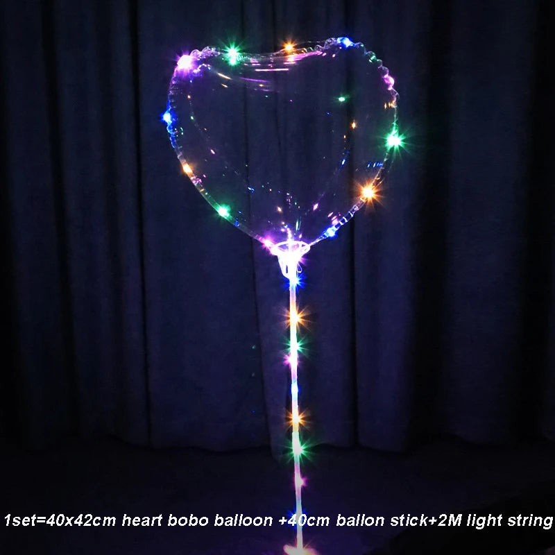 1 Set LED Clear Balloon Transparent Bobo Balloon with Led Light Round Heart Star Shape Ballons Globos for Birthday Party Decor