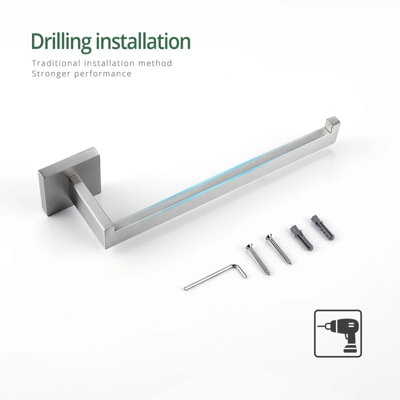 Brushed Nickel Towel Rack Bathroom Hardware Set Towel Holder Hanger Stainless Steel Towel Rails Nails Wall Mounted Rustproofed