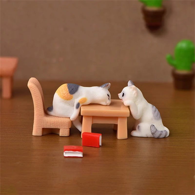 Cute Cat Figures Toys Room Decoration Cartoon Character Garden Ornament Decoration Micro Landscape Bonsai Figurine Resin Crafts