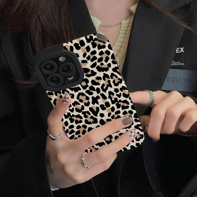 Ins Creative Leopard Cow Silicone Leather Case For iPhone 15 14 13 Pro Max 11 12 Mini SE 7 8 Plus X XR XS Soft Shockproof Cover