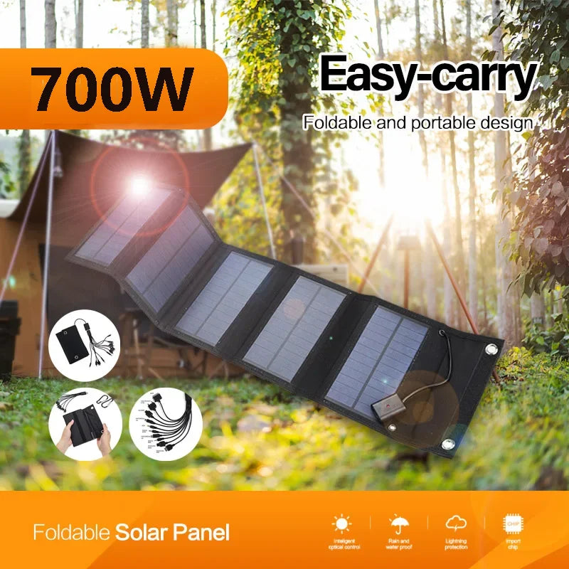 700W Foldable Solar Panel Phone Charger 5V USB Waterproof Power Banks for Cell Phone Outdoor Camping Emergency Solar Charging