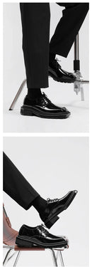 New square head Leather Shoes women Casual Men Formal Dress Thick Bottom Loafers Lace-up Black British Business Work Shoes 44