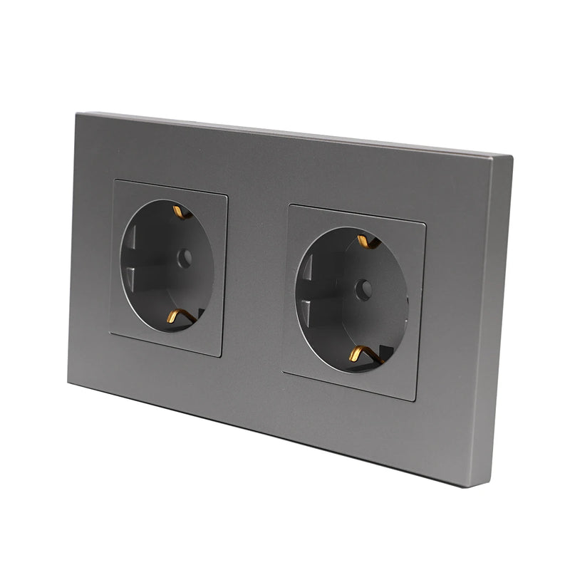 Bingoelec EU Double Sockets 2gang Power socket 16A electrical plug grounded 157*86mm pc wall Electrical Sockets Black white grey