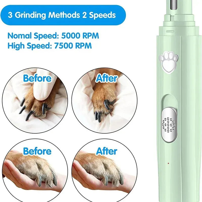 Pet Paws Grooming Grinding Low Noise 2-Speed Electric Nail Grinder Trimmer for Dogs and Cats Gentle Safe Nail Trimming