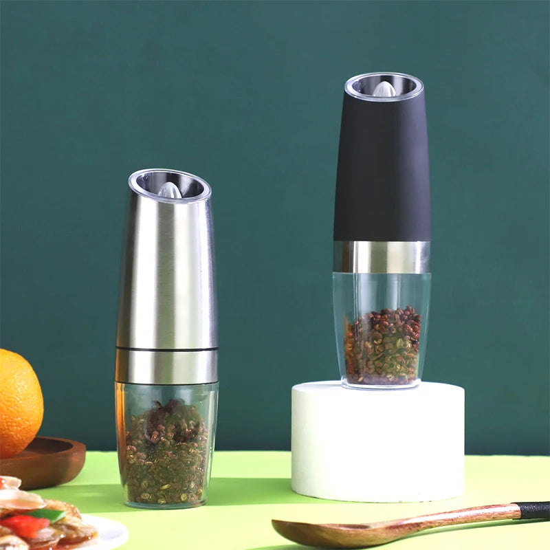 Gravity Induction Electric Pepper Grinder Automatic Sea Salt Pepper Grinder Stainless Steel Mill With Adjustable Thickness