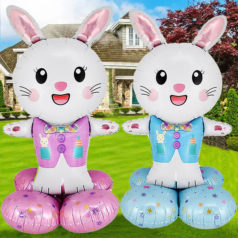 Easter Foil Inflatable Bunny Balloon Standing Bunny Balloon Rabbit Shaped Balloons for Indoor Outdoor Yard Kids Easter Toy Decor