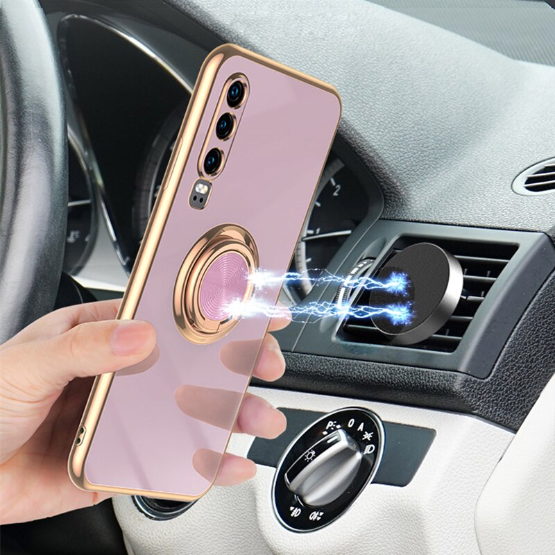 Luxury Plating Magnetic Silicone Case For Huawei P30 P40 Pro P20 Mate 20 P30Pro Honor 20 Pro Soft Shell Covers Stand Ring Holder