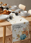 Fall Pumpkin Maple Leaf Wheat Linen Table Runner Party Decor Autumn Harvest Kitchen Dining Table Runner Thanksgiving Decorations