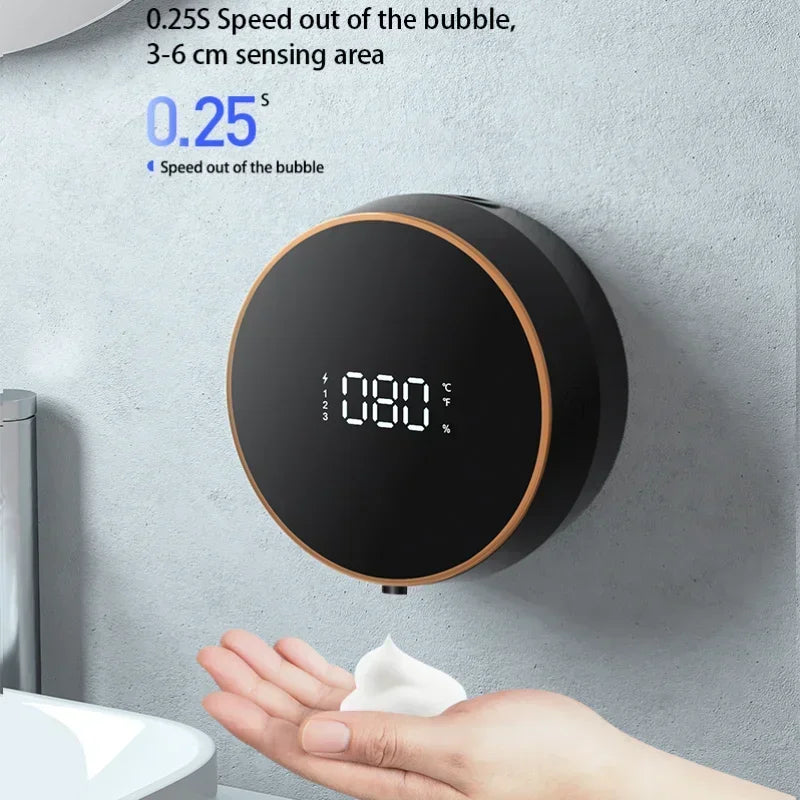 Automatic Wall Mounted Soap Dispenser Foam Smart Induction Hand Washer with Temperature Digital Display Touchless Sensor