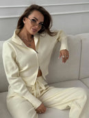 Wolfeel  New Autumn Winter Zip Up Knit Pants Set Women's Trendy Slim Fit Cardigan Pants Chic Commuting Sweater Outfit