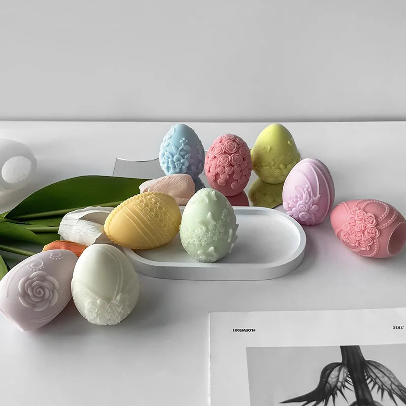 3D Creative Easter Eggs Silicone Mold DIY Flower Butterfly Egg Aroma Candle Plaster Ornaments Mould Easter Decor Crafts Molds