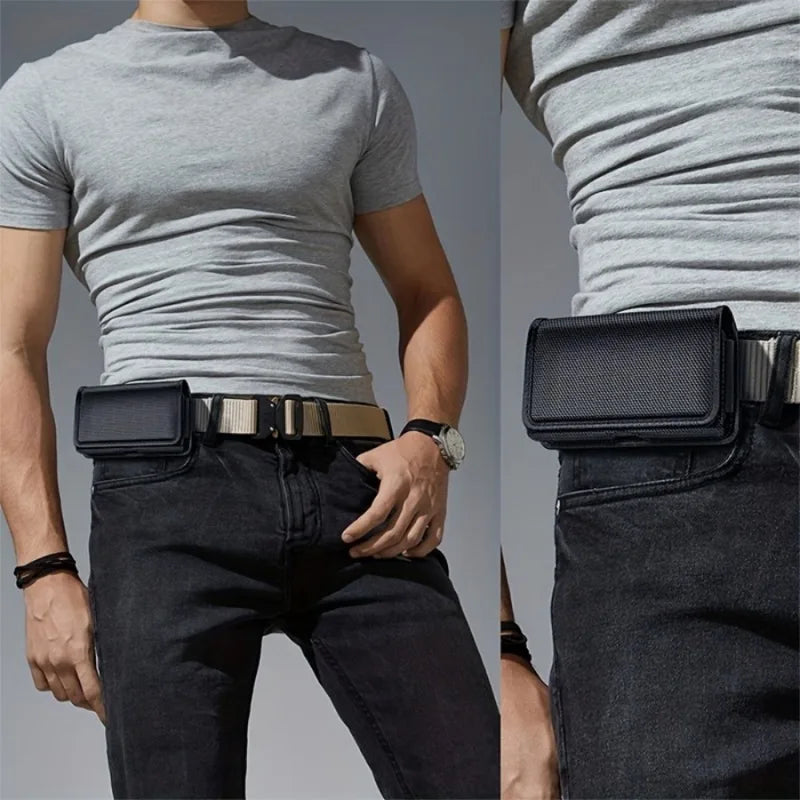 Other 1pc Stylish Multi-functional Men's Belt Bag Mobile Phone Bag Card Money License Case Stylish Simple Black Fanny Pack