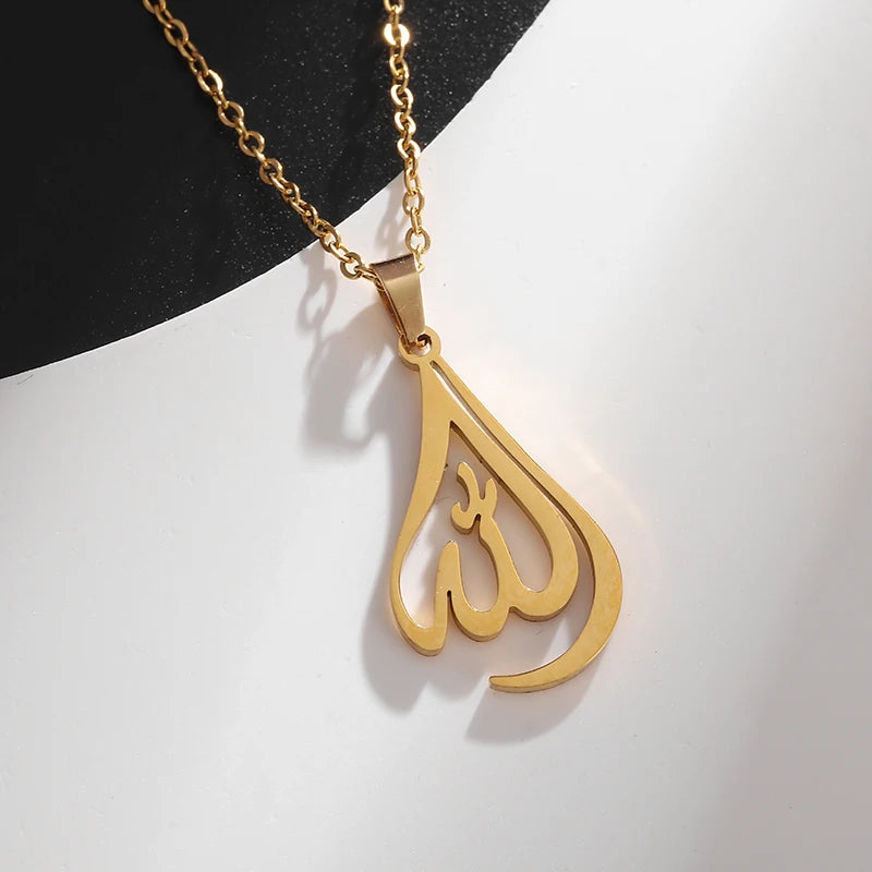 Classic Lucky Arabian God Allah Pendant Stainless Steel Necklace Ladies Islamic Muslim Charm Amulet Jewelry Gift Wholesale