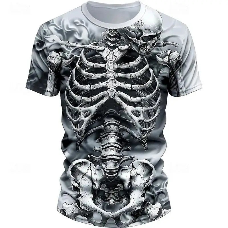 Halloween Skeleton Skull 3D Print T-Shirts Men Women O-Neck Short Sleeve T Shirt Oversized Harajuku Y2k Tees Tops Kids Clothing