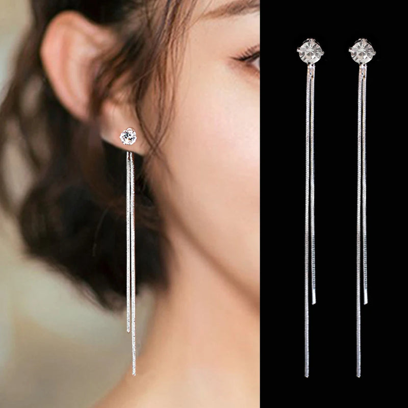 New Gold Color Long Crystal Tassel Dangle Ear Jewelry for Women Wedding Fashion Christmas Girlfriend Gifts