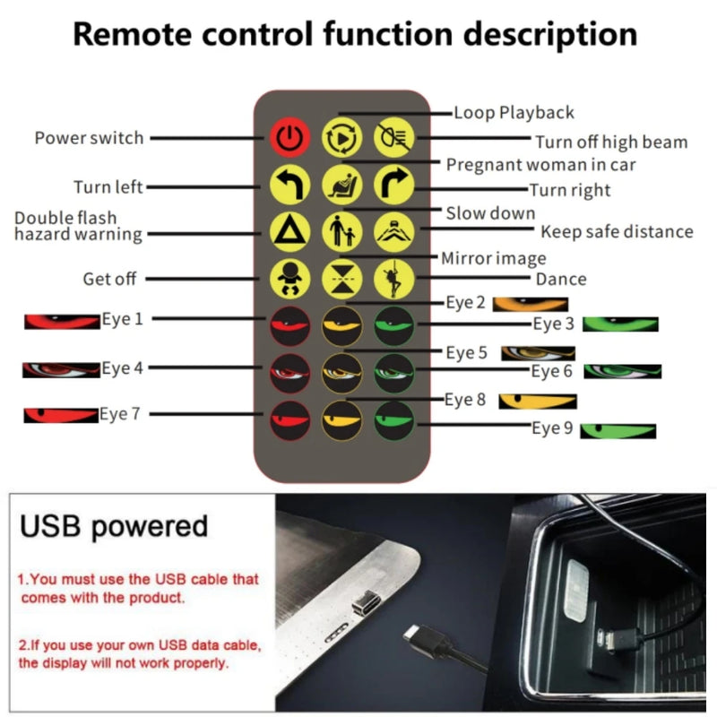 2PCS Devil Eyes Light Truck LED Windshield Eyes Custom Flexible Neon Matric Panel Car LED Display Flashing Evil Eyes For Cars