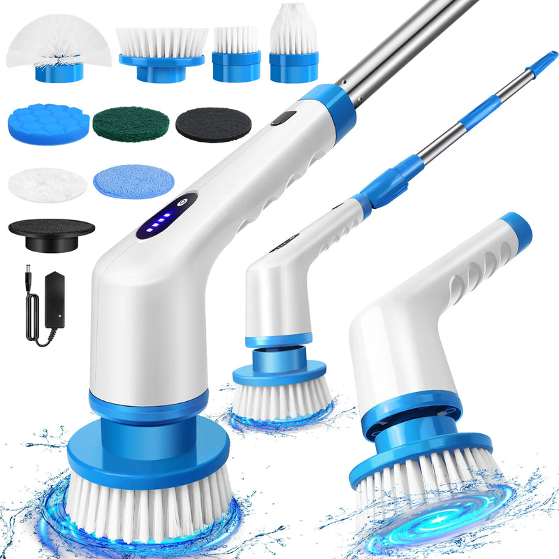 Electric Spin Scrubber Electric Cleaning Brush w/9 Brush Heads&Extension Handle,Cordless Cleaning Brush for Tile,Sink,Tub,Floor