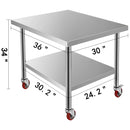 SucceBuy Stainless Steel Kitchen Prep Table With 4 Caster Wheels Backsplash Loads Up to 100KG-300KG for Home Storage Rack Dining