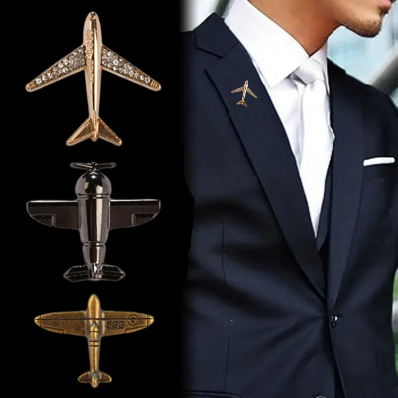 Fashion Alloy Enamel Brooches Women Men Crystal Airplane Brooch Rhinestone Aircraft Lapel Pin Suit Collar Clothing Accessories