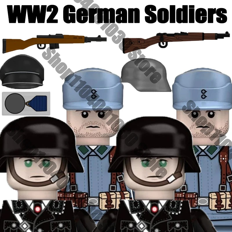 WW2 German Military Honor Guard Soldiers Figures Building Blocks Army Officer Warrior Infantry War Gun Helmet Weapon Bricks Toys