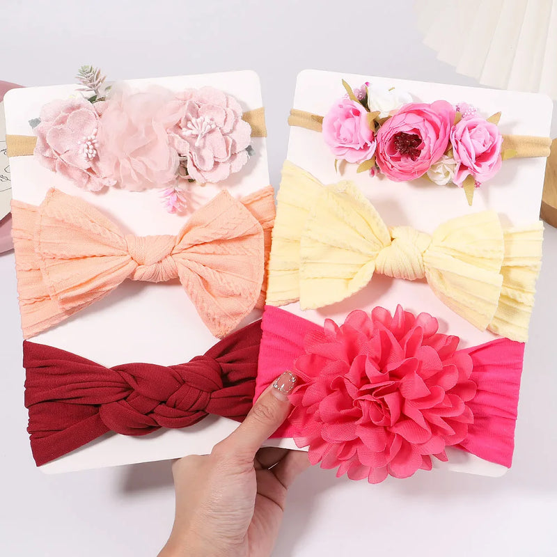 3Pcs/Set Cable Knit Flower Baby Headbands for Girl Elastic Turban Infant Hair Bands Nylon Newborn Headwrap Baby Hair Accessories