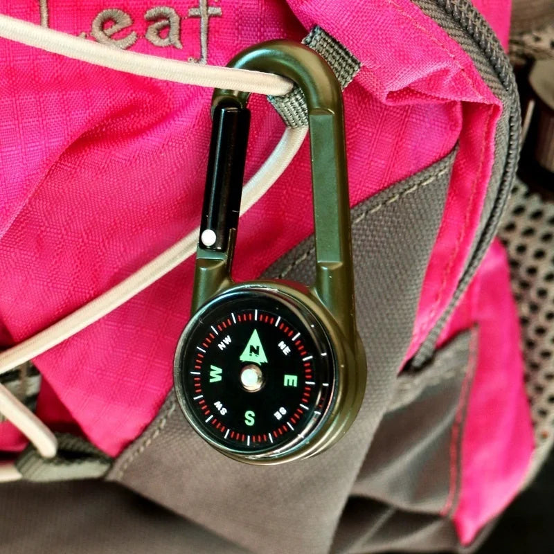 Multifunctional Smart Hiking Metal Plastic Carabiner Mini Compass Thermometer Keychain (Random Color)