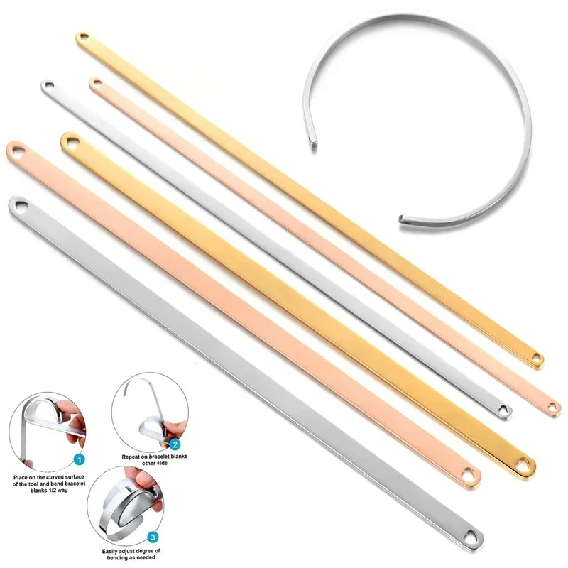 10pcs Stainless Steel Straight Cuff Bangle Blank Plain Rod Bracelet Diy Laser Engraving Bracelet Jewelry Charms Accessories