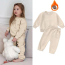 2026 New Arrivals Little Girls Clothing Tracksuit 2 Pieces Set Warm Fleece Plain Top Sweatshirt+Pants Loungewear Suit For Kids
