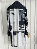 TOP-YAMAMOTO original design hand-drawn cartoon print long shirt for men on the streets of Hawaii