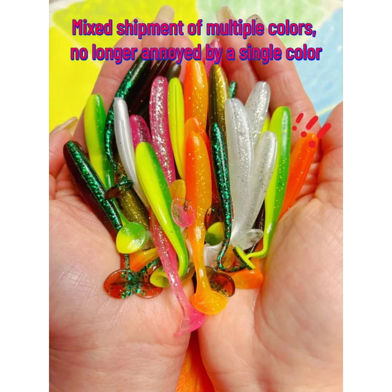 Double color T-tail sub soft bait soft insect 7cm T-shaped bait fishing lures jigging lures