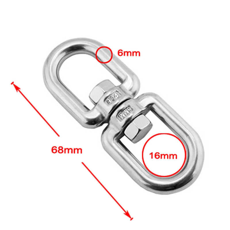 2Pc Double Ended Swivel Eye Hook 304 Stainless Steel Rotation Buckle Swivel Shackle Ring Outdoor Rock Climbing Hiking Carabiner