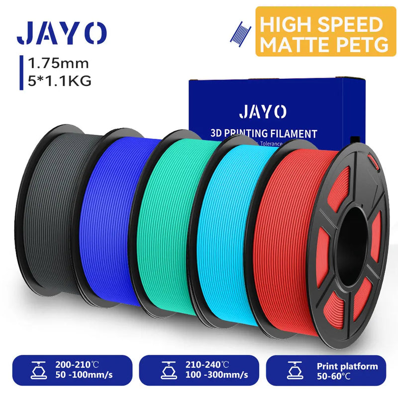 JAYO PETG 3D Filament 1.75MM High Speed PETG 3D Printer Filament 4Rolls High Flow Speedy Matte Effect 3D Printing Mateials