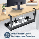 Under Desk Cable Management Tray Retractable Black, No Drill Clamp-On Cord Organizer Rack, Adjustable 31-55cm Carbon Steel Wire Storage Holder for Office Home, Large Capacity Cable Tray for Power Strips, Easy Assemble, Durabl