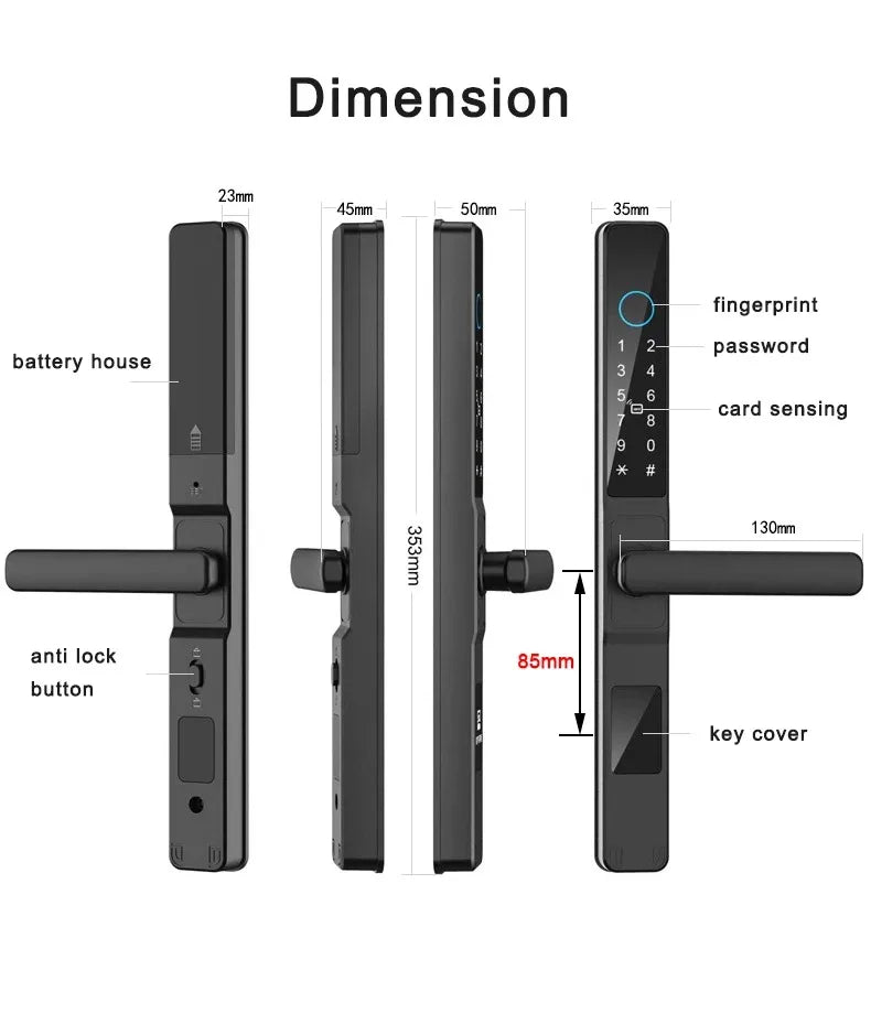 Tuya WiFi Smart Aluminum Door Lock Waterproof Fingerprint APP Password RFID Card Digital Electronic Glass Sliding Door Lock