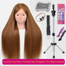 New Female Mannequin Training Doll Head With 70% Real Hair For Hairsyles Hairdressing Cosmetology Dolls Head With Stand Tripod