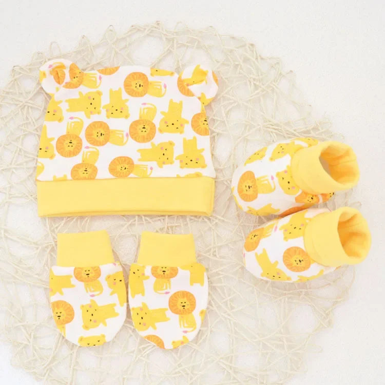 Newborn Cute Cartoon Hat+Gloves+Socks Set for Baby Boy Girl Cotton Casual Photography Props Soft Headwear Infant Beanie Nightcap