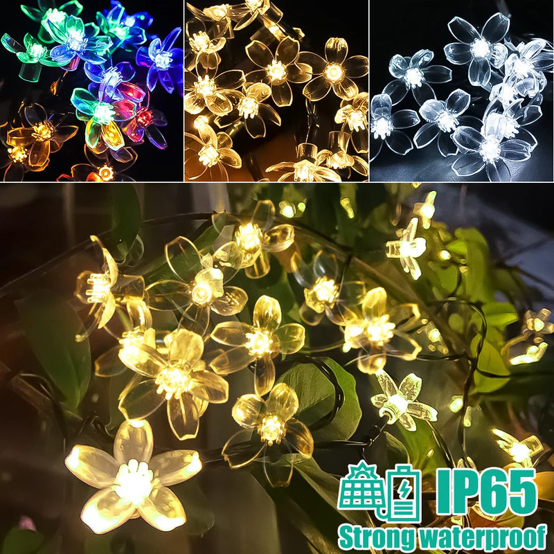 Led Cherry Blossom String Lights Battery Powered Flower Blossom Garland Fairy Lights Waterproof Outdoor Christmas Holiday Lights