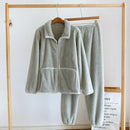 2025 Winter New Couple Sleepwear Set Flannel Zipper Long Sleeve Pants Two Piece Coral Plush Thickened Men's and Women's Home Fur