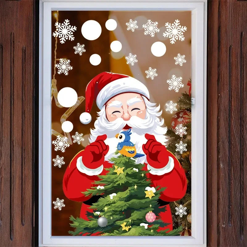 Christmas Santa Claus Wall Sticker Cartoon Snowman Window Glass Static Stickers Merry Christmas Party Decor Happy New Year 2025