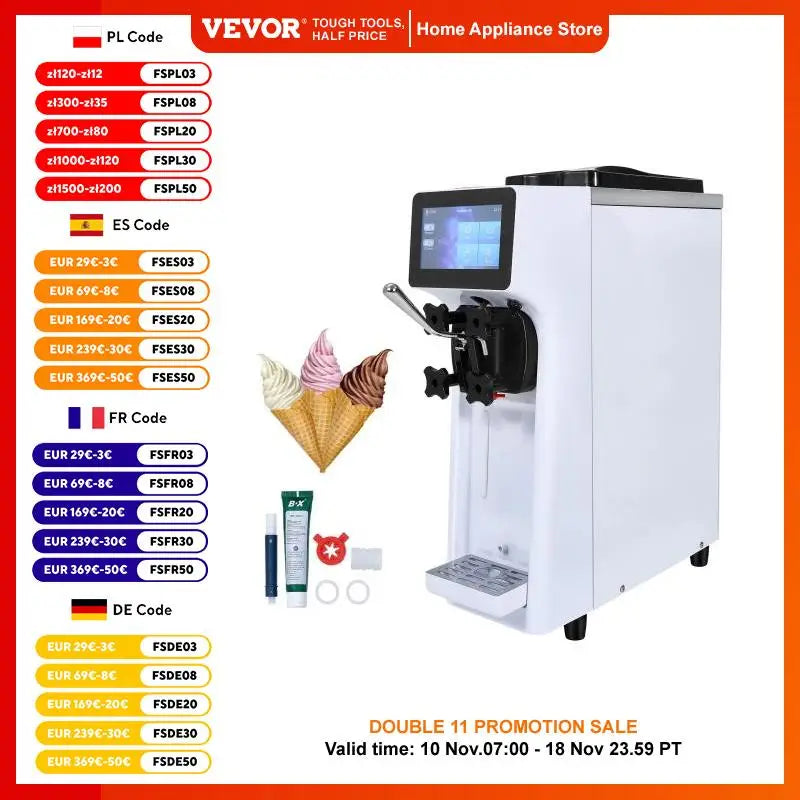 VEVOR Commercial Ice Cream Machine,10.6Qt/H Yield, Single Flavor Countertop Soft Serve Ice Cream Maker, 4L Hopper 1.6L Cylinder