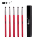 BEILI Red 5PCS Makeup Brushes Synthetic hair Eyebrow Eyeliner Natural goat hair Eyeshadow blending кисти для макияжа