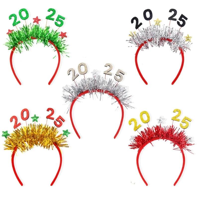 New Year Sequins 2025 Letter Hair Hoop Festival Women Makeup Headband for Photography Christmas Party Hair Accessories