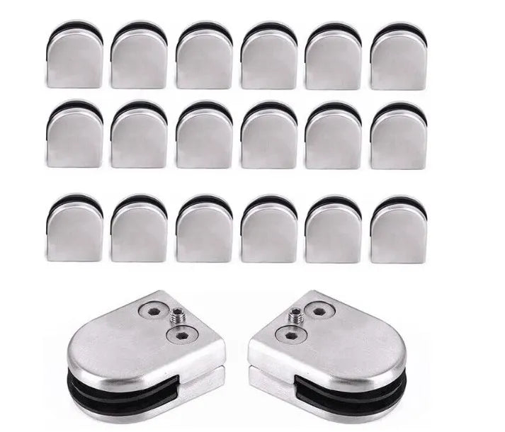 20 Pcs Glass Clamp Holder 8-10mm Polished Stainless Steel for Railing Stair, Glass Bracket Polished Flat Back Round Glass Clip