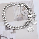 2025 New Contrast Metal Chain Links Choker Necklace With Charm Coin Pendants Jewelry Women Gold Silver Color  Punk Necklace