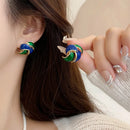 Fashion French Vintage Geometrical Clip on Earrings Retro Blue Enamel Round Ear Clip Earrings for Women Non Pierced Brincos