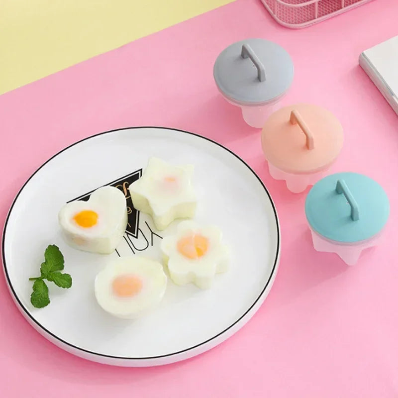 4Pcs/Set Food Grade Silicone Soft Egg Poacher Steamed Breakfast Egg Mold Cooking Poach Cup Kitchen Tools Brush Oil Free