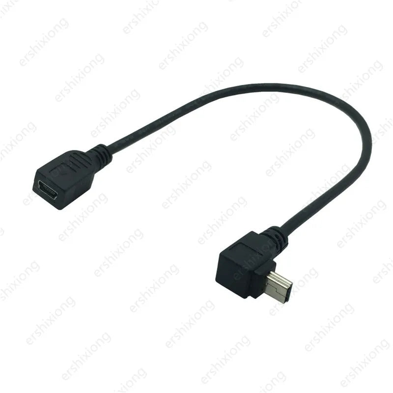 Mini USB Cable 5Pin Male Plug To Female Jack Extension Data Adapter Lead Cable Right Angle 90 Degree Cord 25cm